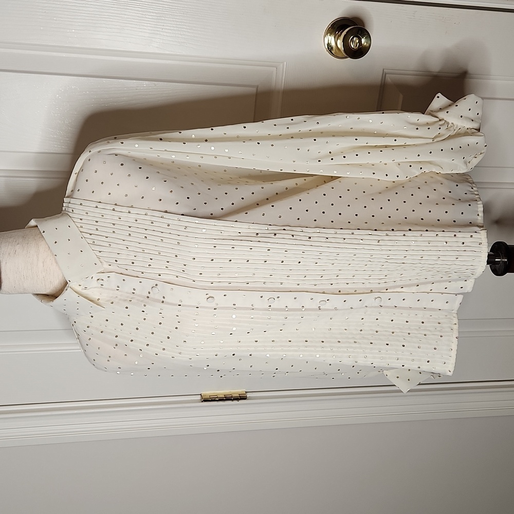 Zara Cream Ivory Gold Polka Dot Pleated Top Size S - Picture 2 of 12